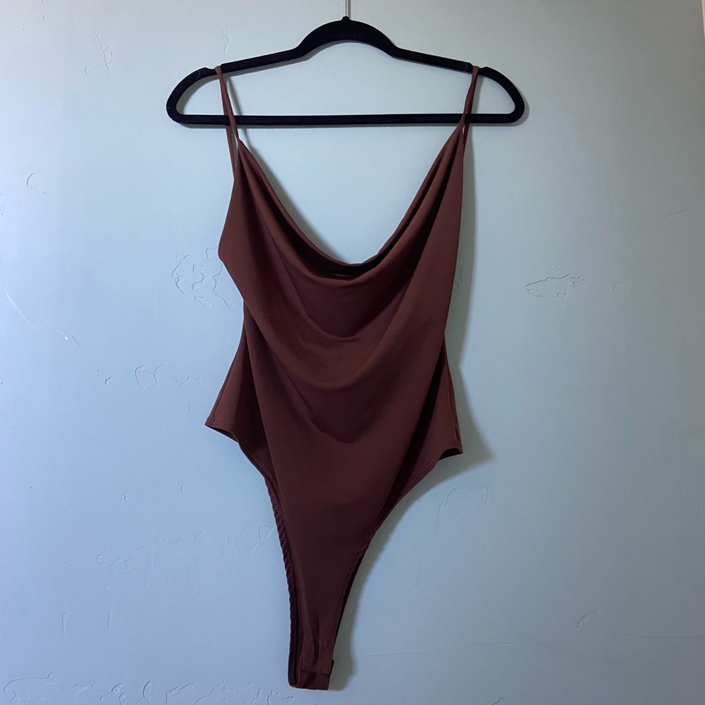Brown cowl neck body suit